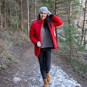 Vegan parka coat in red